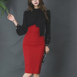 Fantastico Vestido Negro con Falda Roja